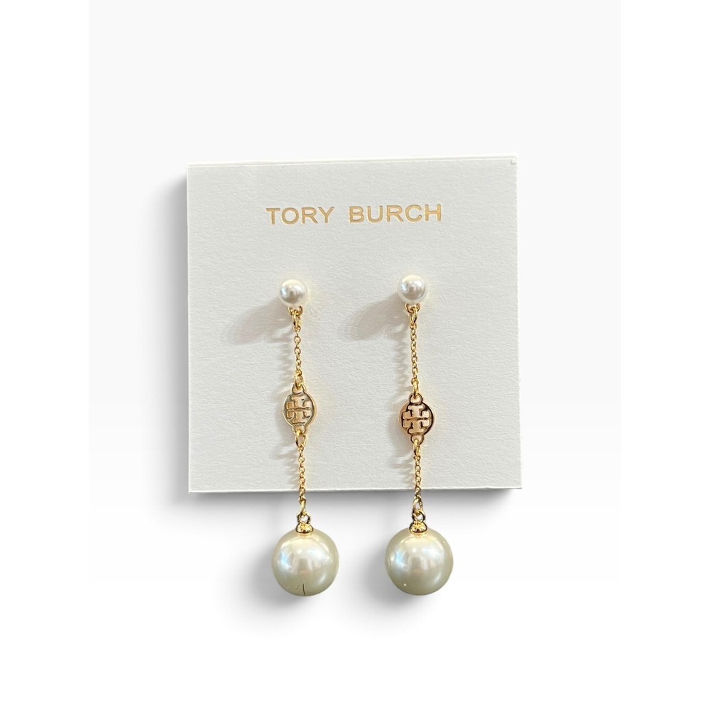 Tory Burch Gold Kira Pearl Linear Drop Earrings Coquette Bridal Aesthetic NWOT